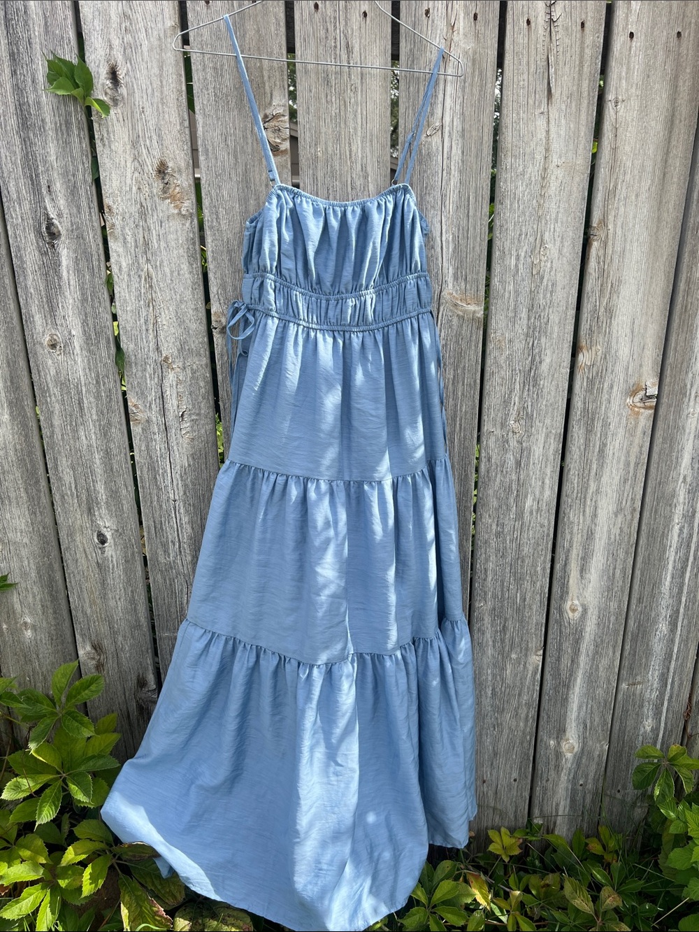 Blu Pepper Sky Blue Tiered Maxi Dress with Smocked Bodice